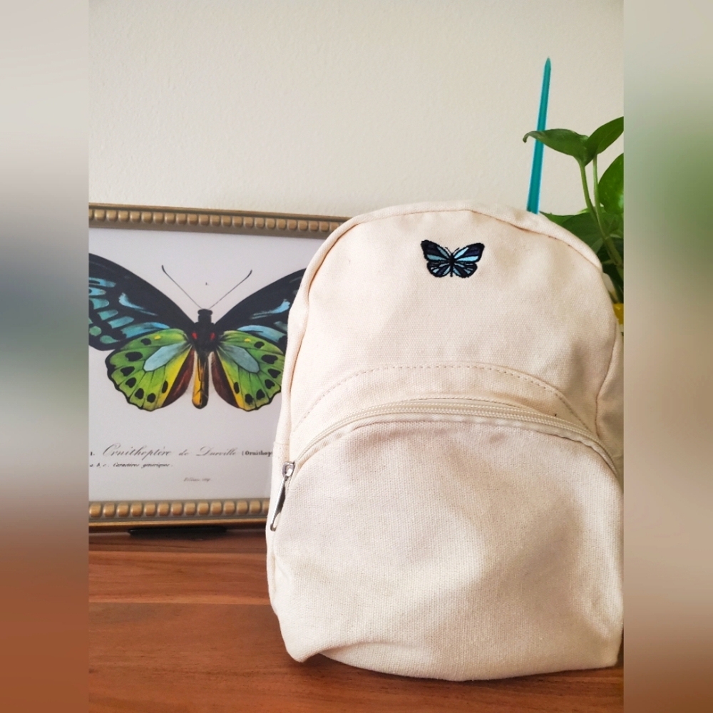 Canvas Backpack with Butterfly Embroidery